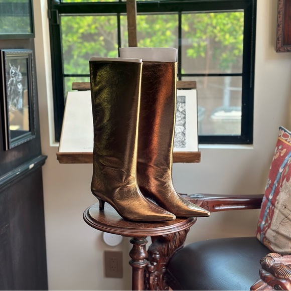 Zara Gold Heeled Boots - Picture 2 of 2